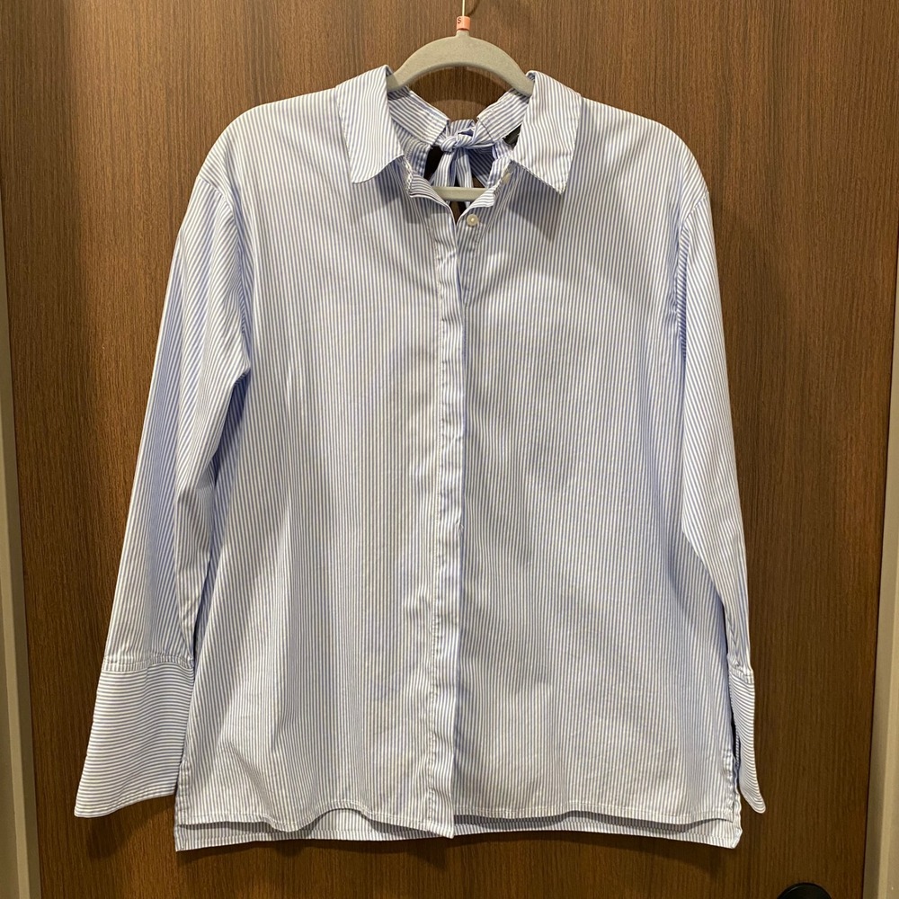 HALOGEN Striped Tie-Back Button-Up Shirt Sze Small Nordstrom Top Coastal Preppy - Picture 3 of 14